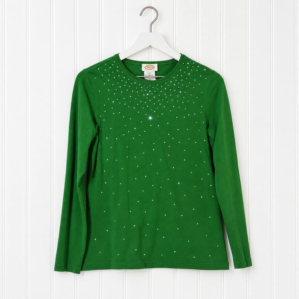 Talbots · Small · T-Shirt Long Sleeve · Rhinestone Embellished · Green